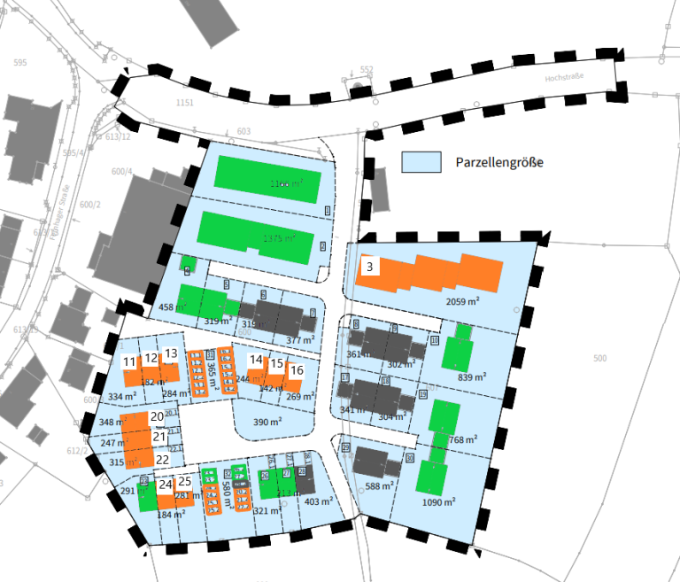 Parzellenplan Südhang Verkaufsphase 2 - Baulandmodell