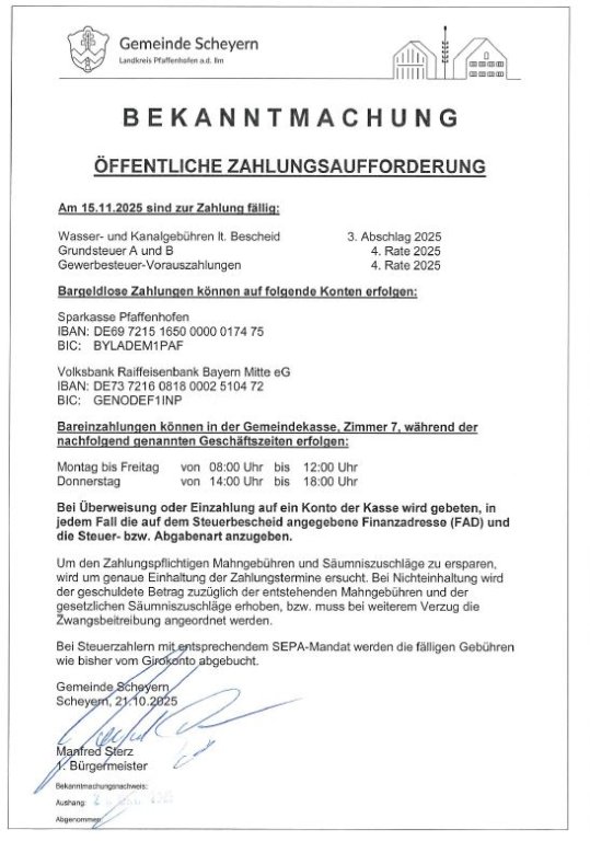 öffentliche Zahlungsaufforderung